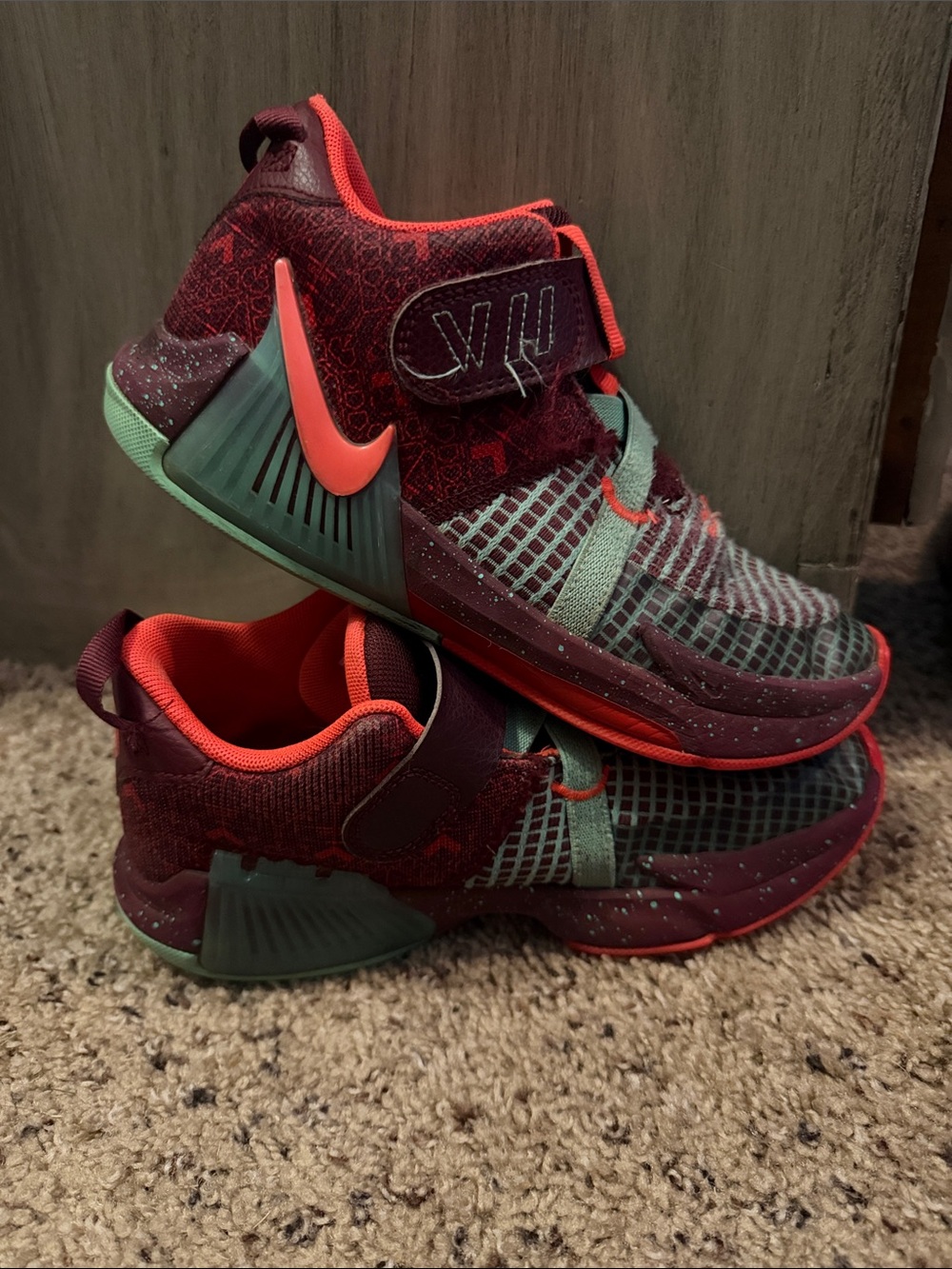 Nike Kids Basketball Sneakers - Burgundy/Coral/Mint
